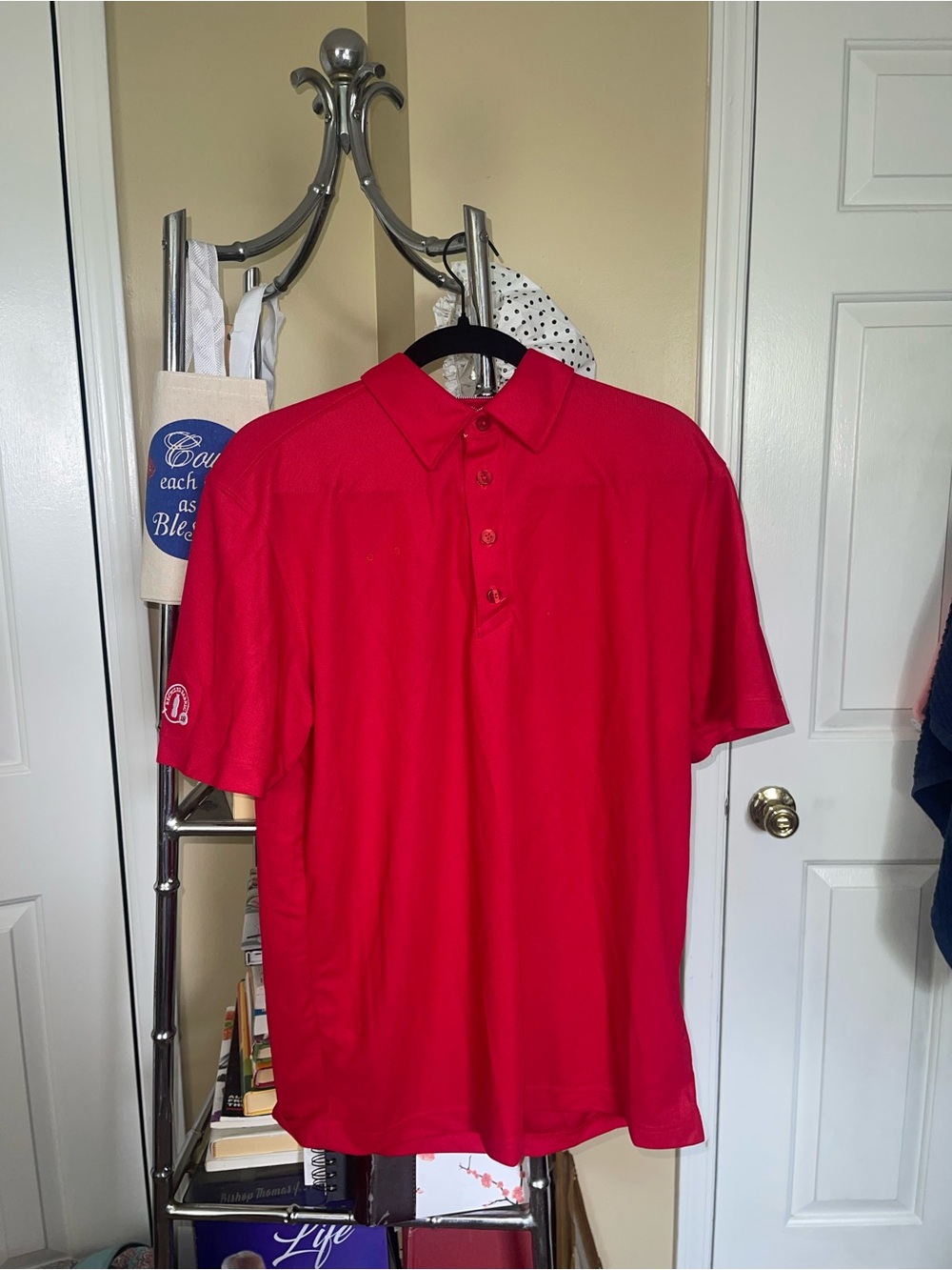 Women’s Red Button-Down Short Sleeve Shirt